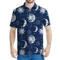 White And Blue Celestial Pattern Print Men's Polo Shirt