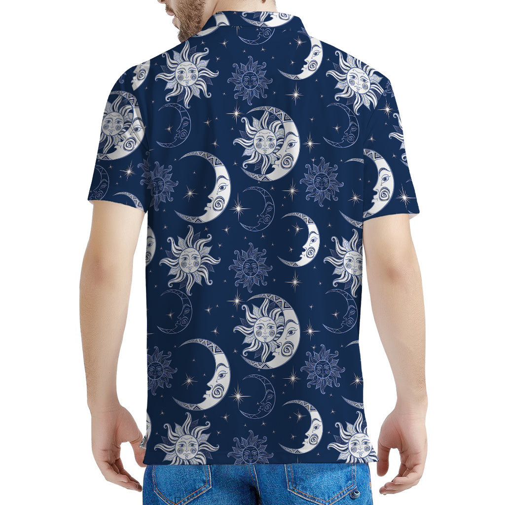 White And Blue Celestial Pattern Print Men's Polo Shirt