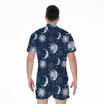 White And Blue Celestial Pattern Print Men's Rompers