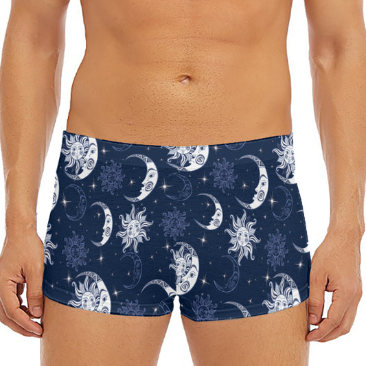 White And Blue Celestial Pattern Print Men's Short Boxer Briefs