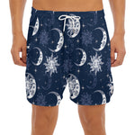 White And Blue Celestial Pattern Print Men's Split Running Shorts