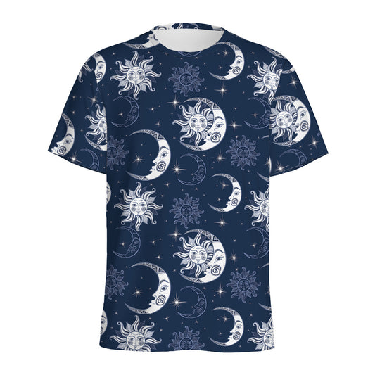 White And Blue Celestial Pattern Print Men's Sports T-Shirt