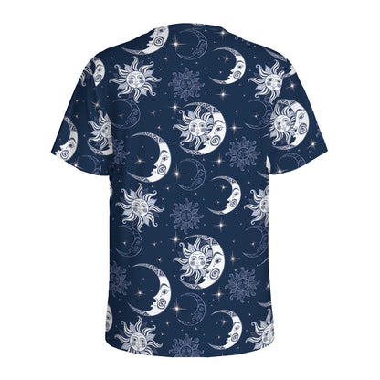 White And Blue Celestial Pattern Print Men's Sports T-Shirt