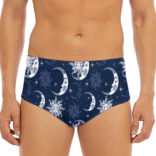 White And Blue Celestial Pattern Print Men's Triangle Swim Briefs