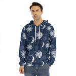 White And Blue Celestial Pattern Print Men's Velvet Pullover Hoodie