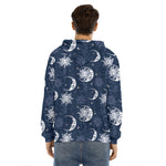 White And Blue Celestial Pattern Print Men's Velvet Pullover Hoodie