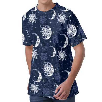 White And Blue Celestial Pattern Print Men's Velvet T-Shirt