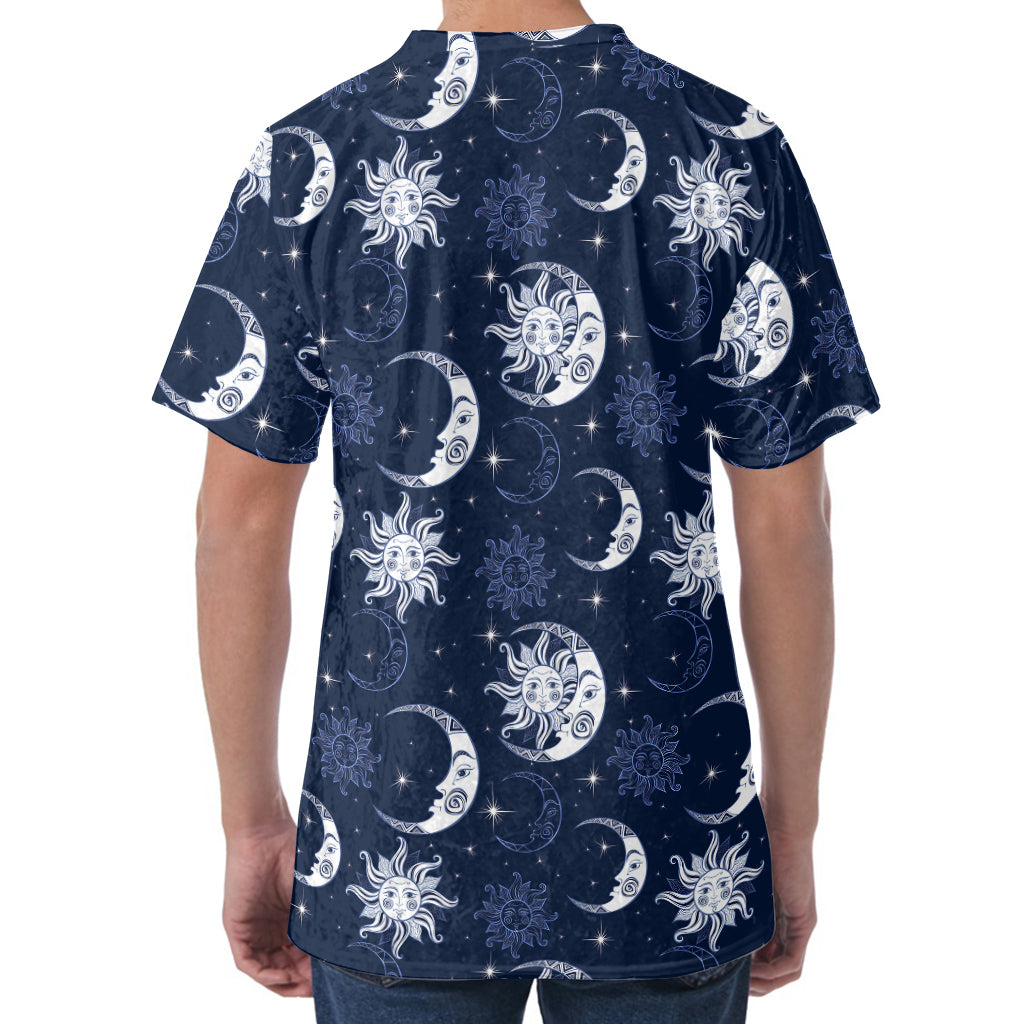 White And Blue Celestial Pattern Print Men's Velvet T-Shirt