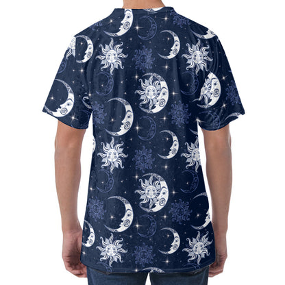 White And Blue Celestial Pattern Print Men's Velvet T-Shirt