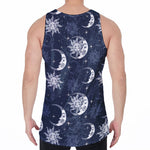 White And Blue Celestial Pattern Print Men's Velvet Tank Top