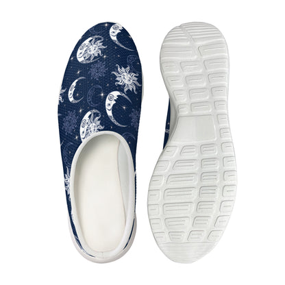 White And Blue Celestial Pattern Print Mesh Casual Shoes