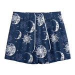 White And Blue Celestial Pattern Print Mesh Shorts