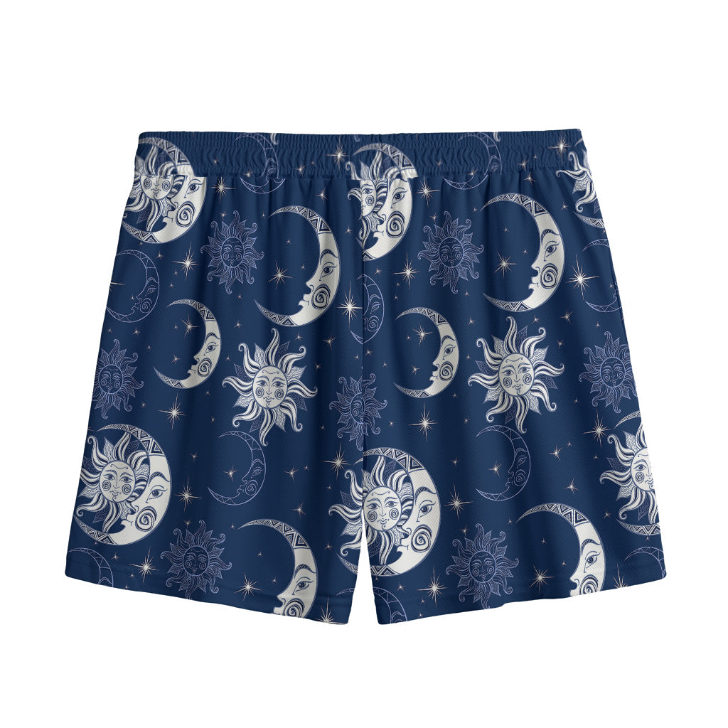 White And Blue Celestial Pattern Print Mesh Shorts
