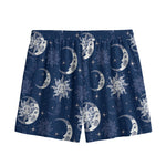 White And Blue Celestial Pattern Print Mesh Shorts
