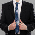 White And Blue Celestial Pattern Print Necktie