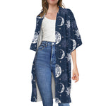 White And Blue Celestial Pattern Print Open Front Beach Cover Up