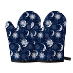 White And Blue Celestial Pattern Print Oven Mitts