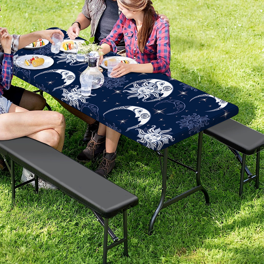 White And Blue Celestial Pattern Print Picnic Table Cover