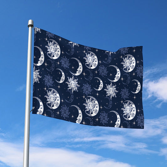 White And Blue Celestial Pattern Print Polyester Flag