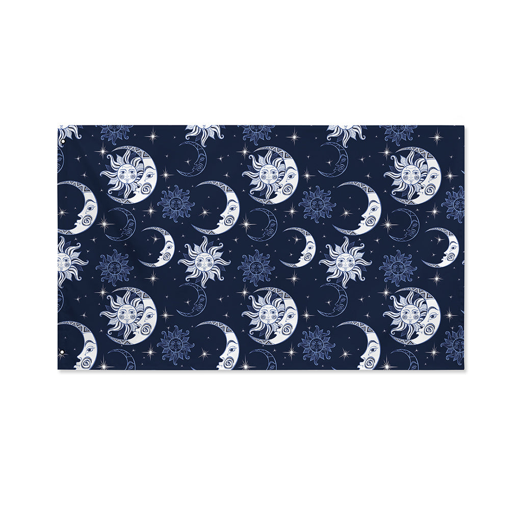 White And Blue Celestial Pattern Print Polyester Flag