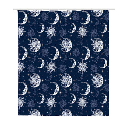 White And Blue Celestial Pattern Print Polyester Shower Curtain