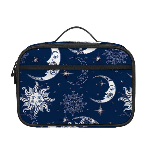 White And Blue Celestial Pattern Print Portable Lunch Bag