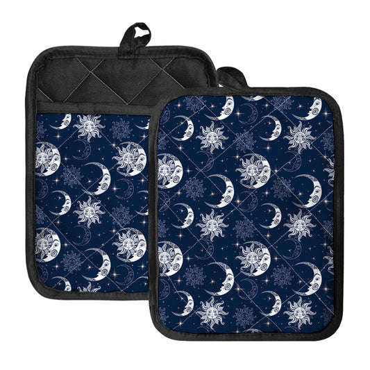 White And Blue Celestial Pattern Print Pot Holders With Pocket