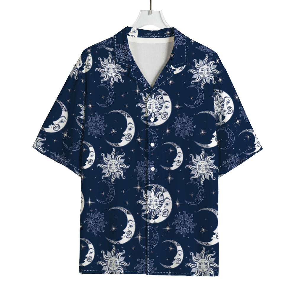 White And Blue Celestial Pattern Print Rayon Hawaiian Shirt