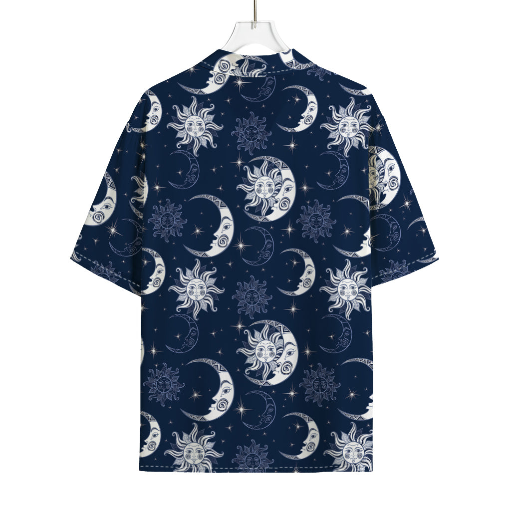 White And Blue Celestial Pattern Print Rayon Hawaiian Shirt