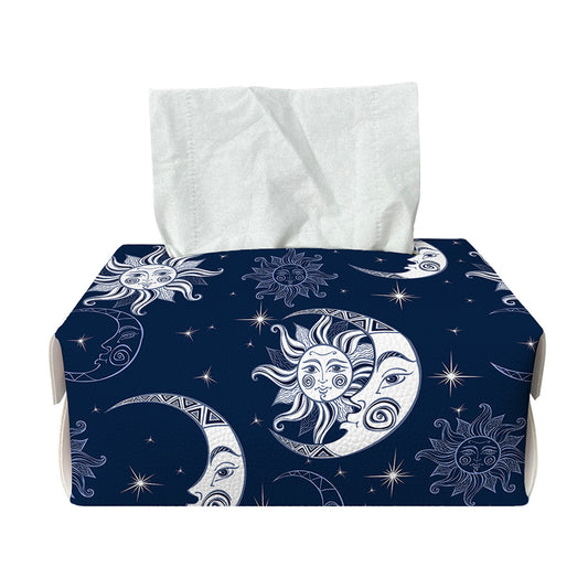 White And Blue Celestial Pattern Print Rectangle Tissue Box Cover