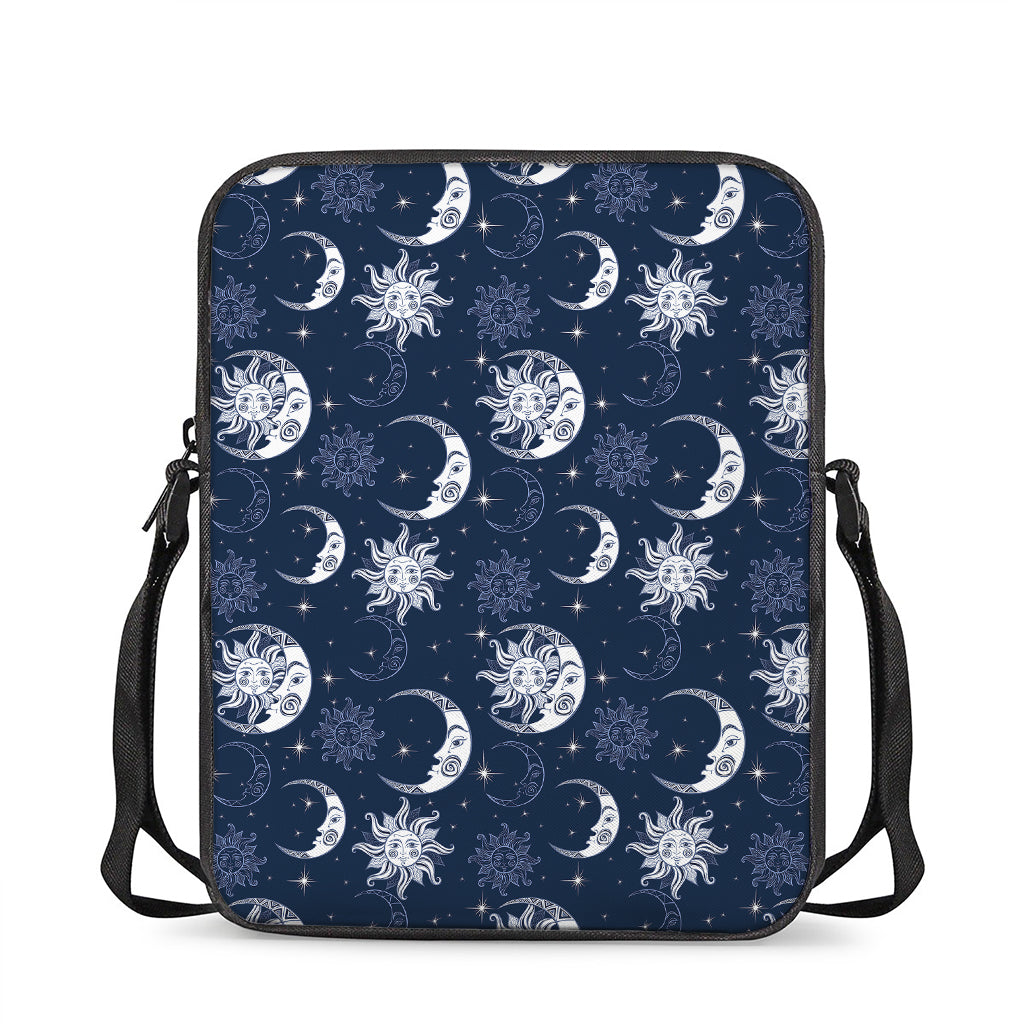 White And Blue Celestial Pattern Print Rectangular Crossbody Bag