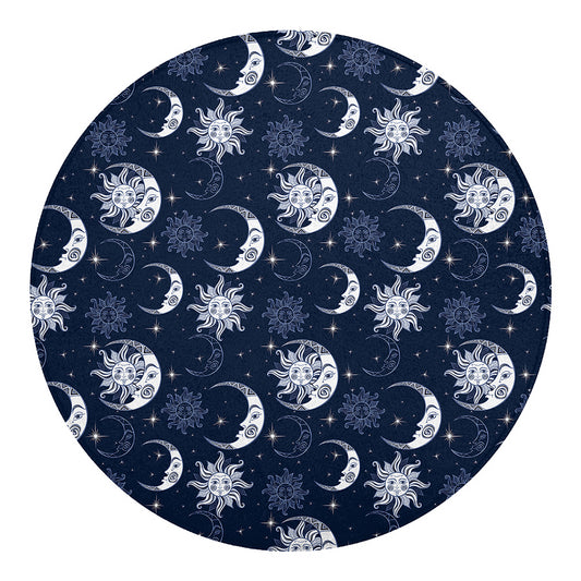White And Blue Celestial Pattern Print Round Blanket