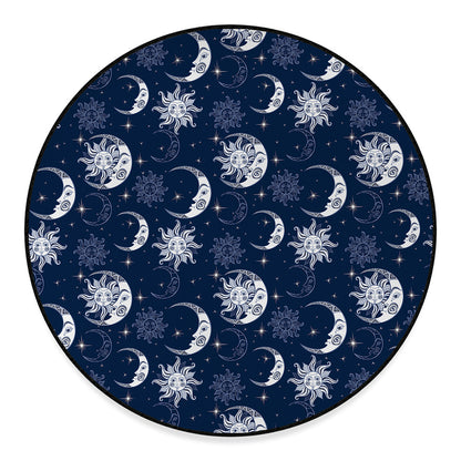 White And Blue Celestial Pattern Print Round Floor Mat