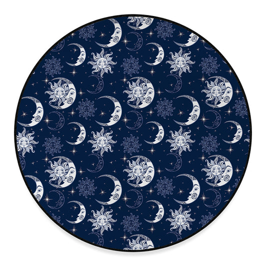 White And Blue Celestial Pattern Print Round Floor Mat