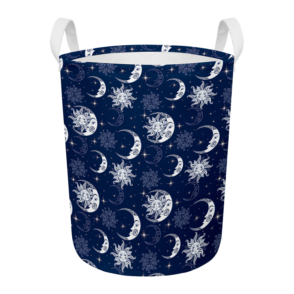 White And Blue Celestial Pattern Print Round Laundry Basket