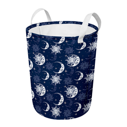 White And Blue Celestial Pattern Print Round Laundry Basket