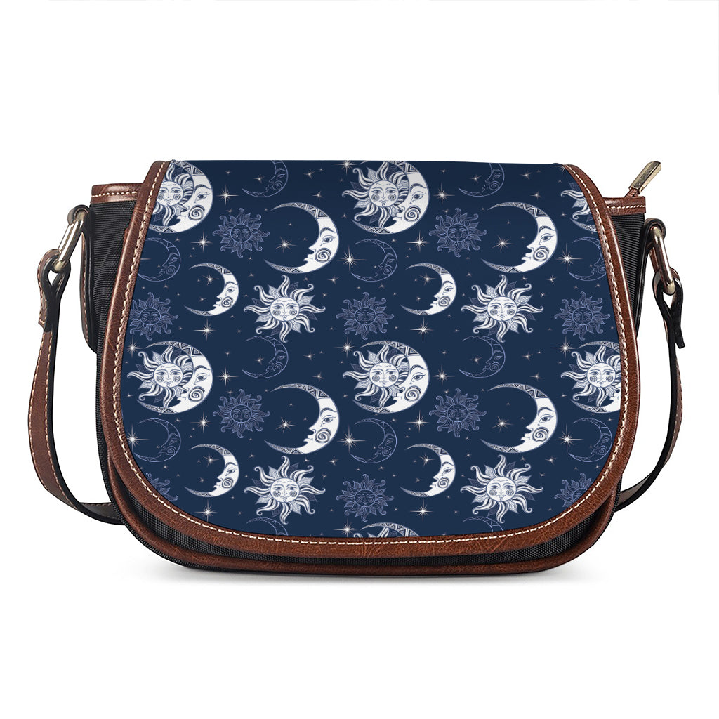 White And Blue Celestial Pattern Print Saddle Bag