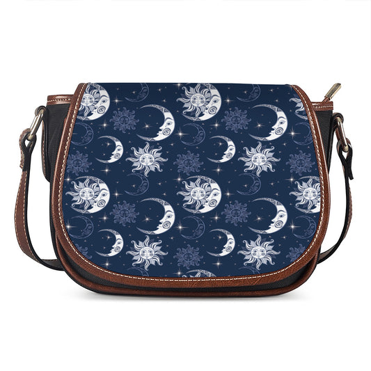 White And Blue Celestial Pattern Print Saddle Bag