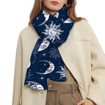 White And Blue Celestial Pattern Print Scarf
