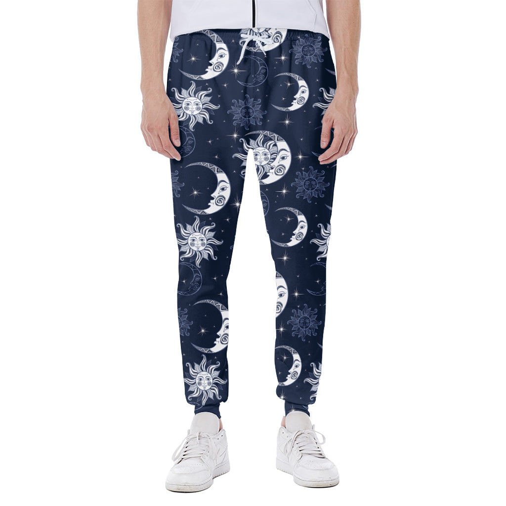 White And Blue Celestial Pattern Print Scuba Joggers