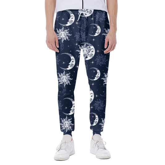 White And Blue Celestial Pattern Print Scuba Joggers