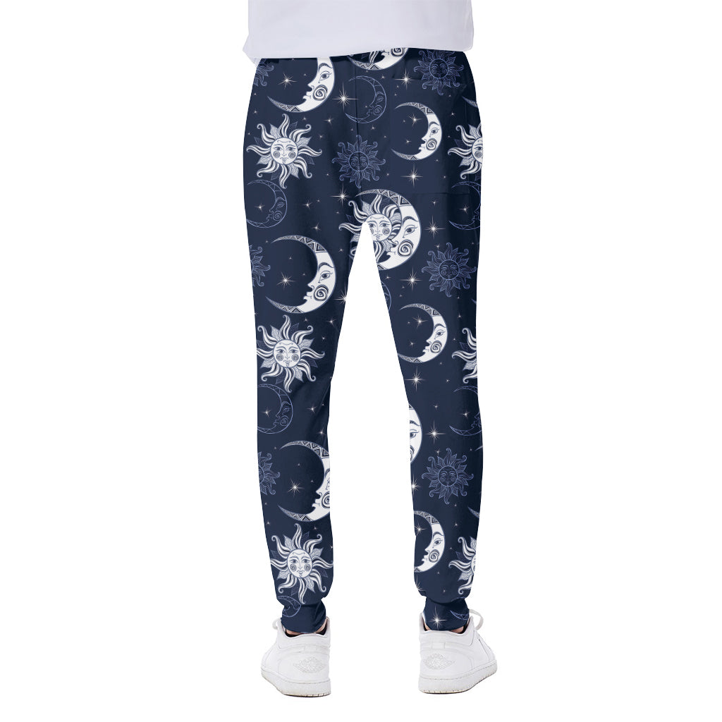 White And Blue Celestial Pattern Print Scuba Joggers