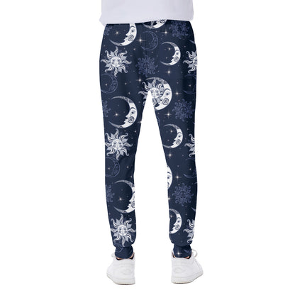 White And Blue Celestial Pattern Print Scuba Joggers