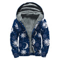 White And Blue Celestial Pattern Print Sherpa Lined Zip Up Hoodie