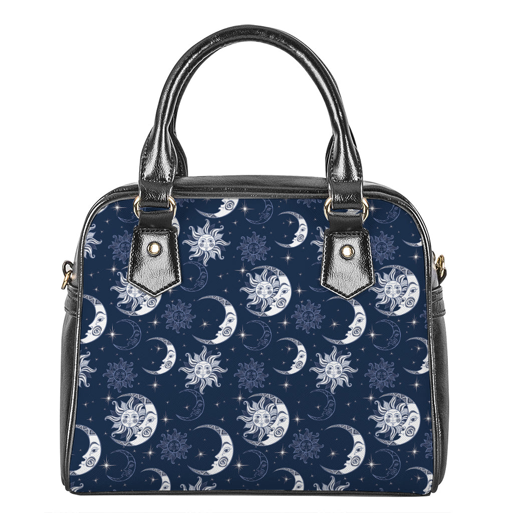 White And Blue Celestial Pattern Print Shoulder Handbag