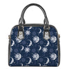 White And Blue Celestial Pattern Print Shoulder Handbag