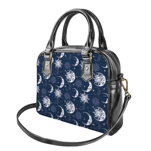 White And Blue Celestial Pattern Print Shoulder Handbag