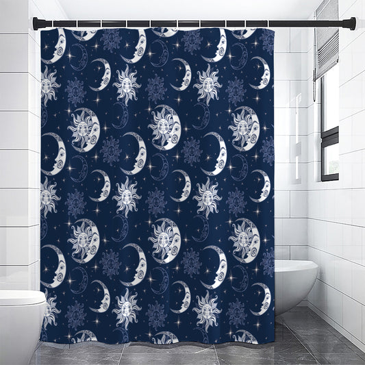 White And Blue Celestial Pattern Print Shower Curtain