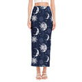 White And Blue Celestial Pattern Print Side Slit Maxi Skirt