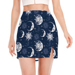 White And Blue Celestial Pattern Print Side Slit Mini Skirt